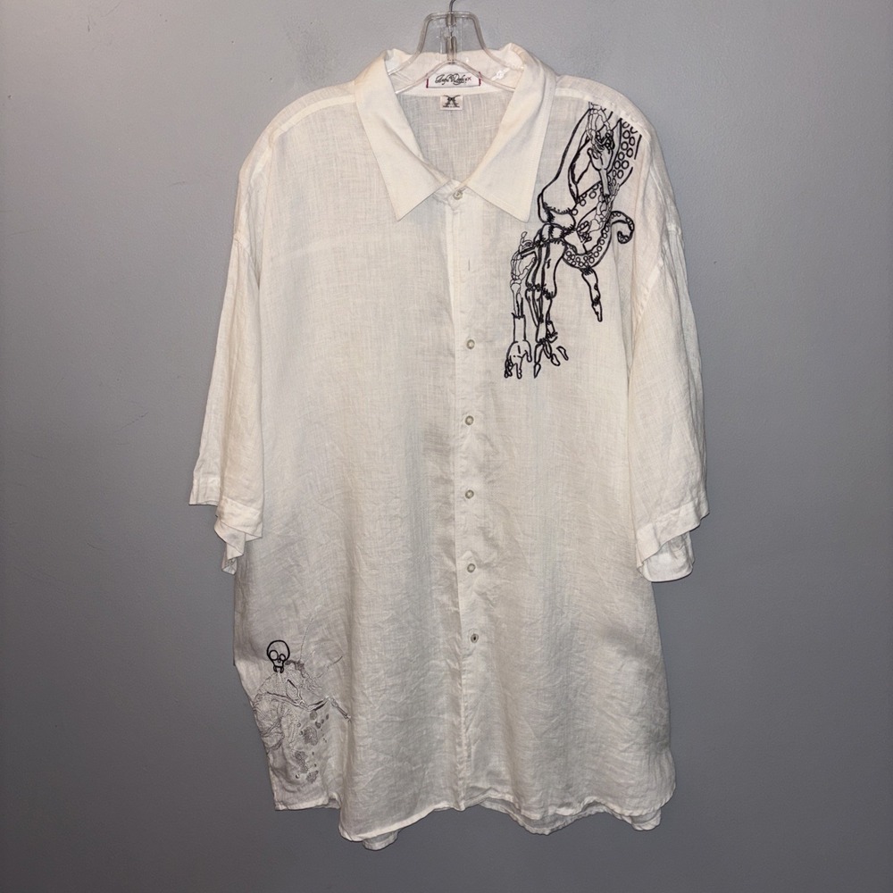 ARTFUL DODGER White Embroidered Button Down Linen Shirt Men's Size 4XL